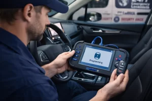 Professional car locksmith in OKC programming a transponder key